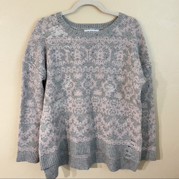 Wildfox Gray Knit Distressed Crewneck Sweater - Picture 2 of 5